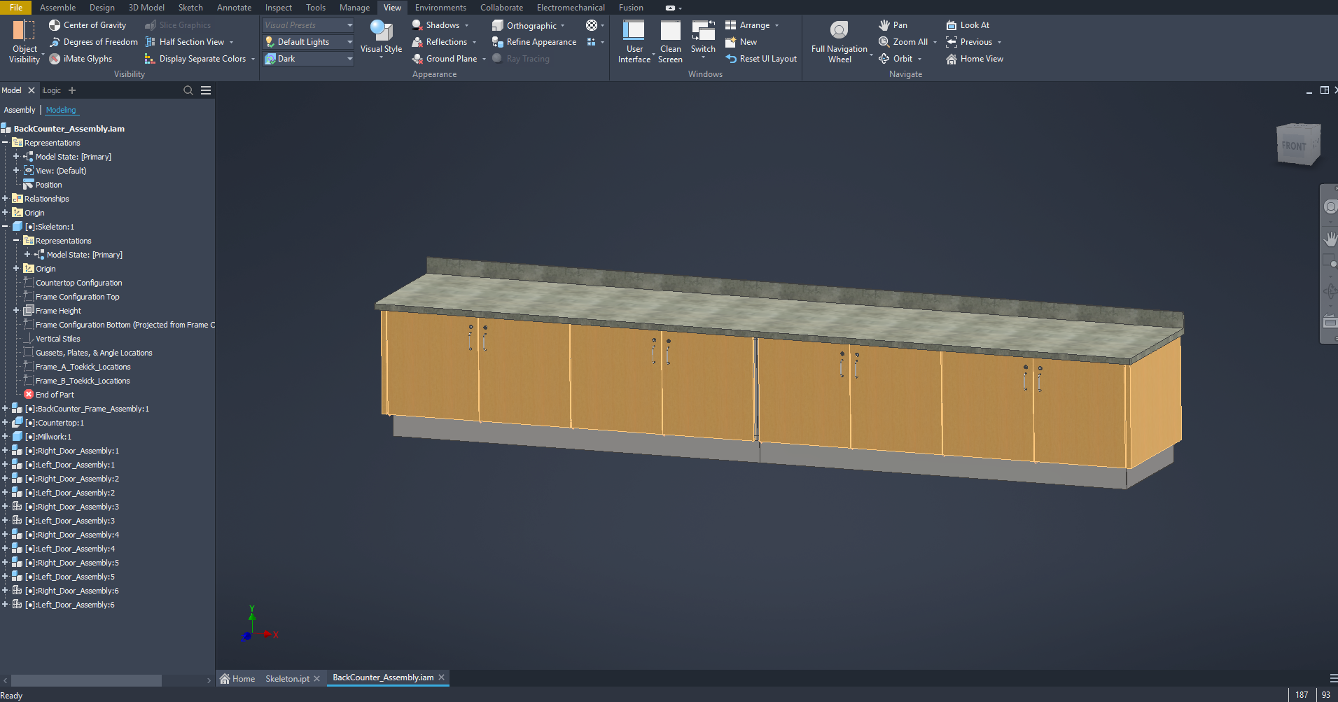 Completed back counter assembly generated from the parametric template